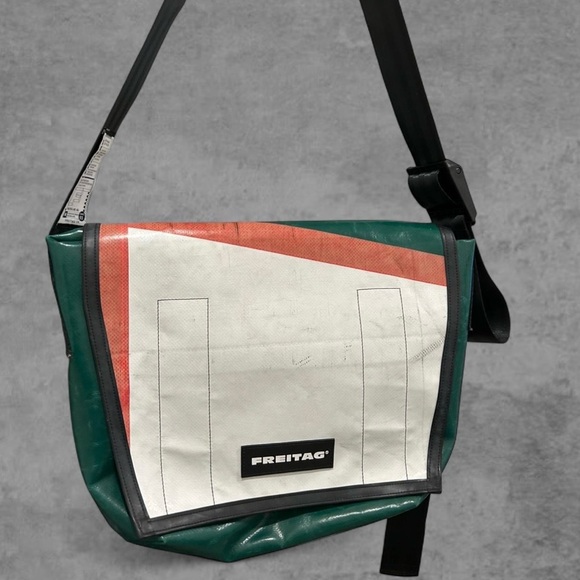 Freitag Green and White Messenger Bag